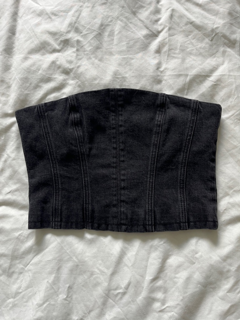 Meshki Black Denim Strapless Corset Top
